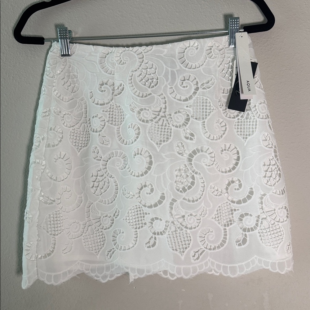 Aqua White Lace Midi Skirt